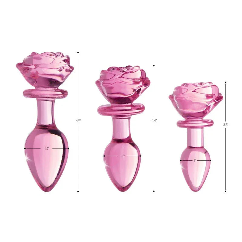 Pink Rose Glass Anal Plug - Medium - MyPleasure
