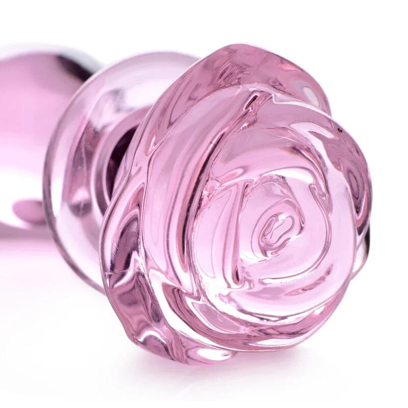 Pink Rose Glass Anal Plug - Medium - MyPleasure