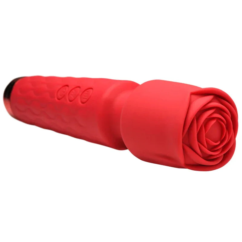 Pleasure Rose 10x Silicone Wand With Rose Attachment - Red - MyPleasure