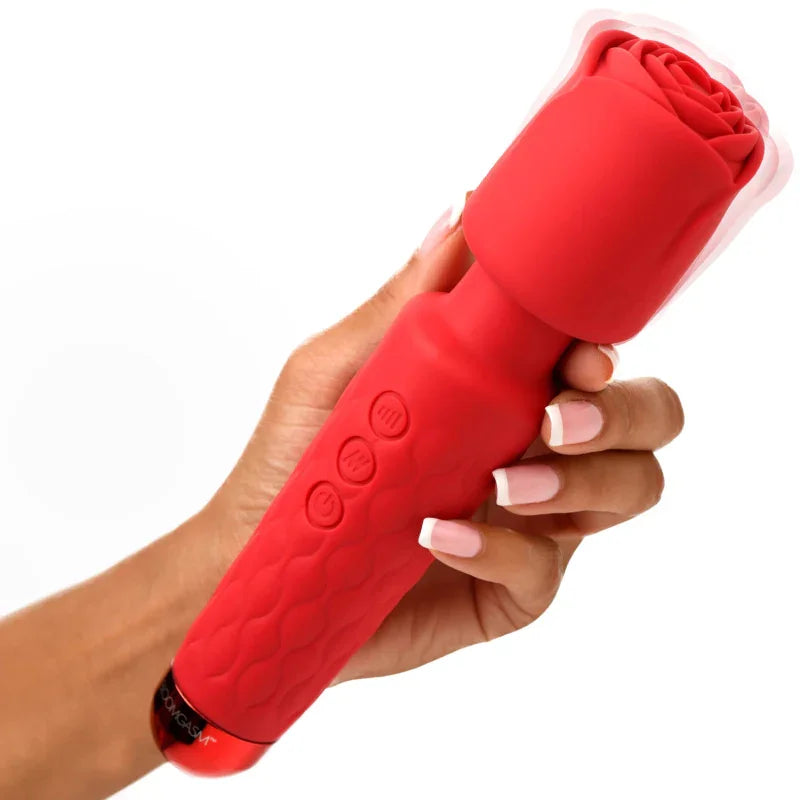 Pleasure Rose 10x Silicone Wand With Rose Attachment - Red - MyPleasure