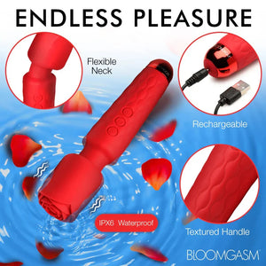 Pleasure Rose 10x Silicone Wand With Rose Attachment - Red - MyPleasure