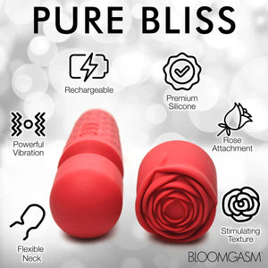 Pleasure Rose 10x Silicone Wand With Rose Attachment - Red - MyPleasure