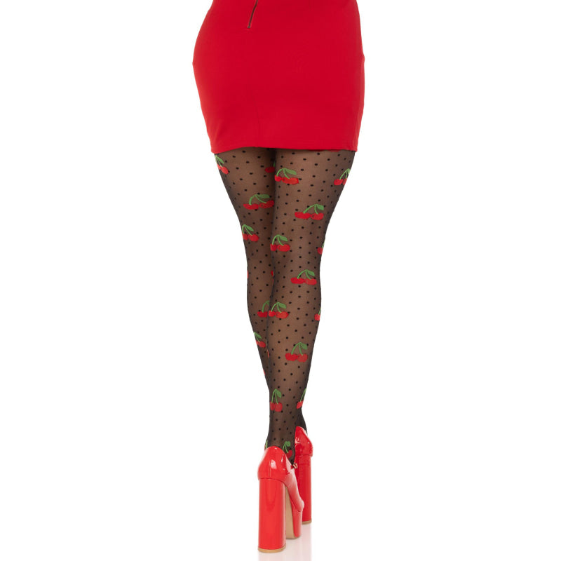 Polka Dot Cherry Tights - One Size - Black