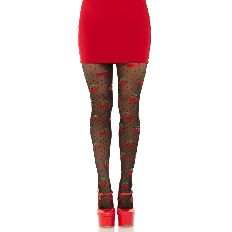 Polka Dot Cherry Tights - One Size - Black