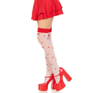 Polka Dot Mushroom Thigh High - One Size - White/red - MyPleasure