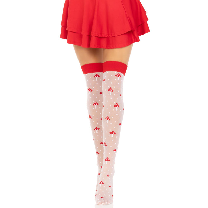 Polka Dot Mushroom Thigh High - One Size - White/red