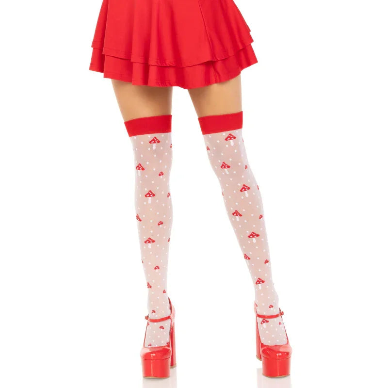 Polka Dot Mushroom Thigh High - One Size - White/red - MyPleasure