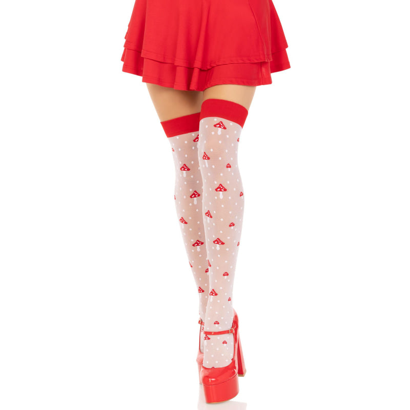 Polka Dot Mushroom Thigh High - One Size - White/red