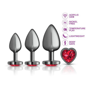 Cheeky Charms - Metal Butt Plug Gunmetal - Heart Dark Red - Anal Trainer Kit - MyPleasure
