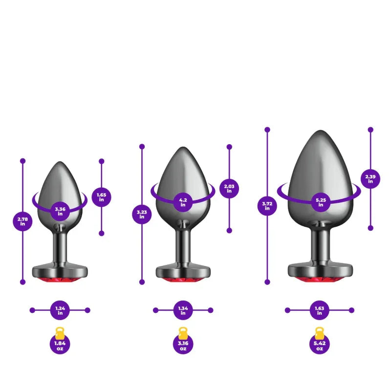 Cheeky Charms - Metal Butt Plug Gunmetal - Heart Dark Red - Anal Trainer Kit - MyPleasure