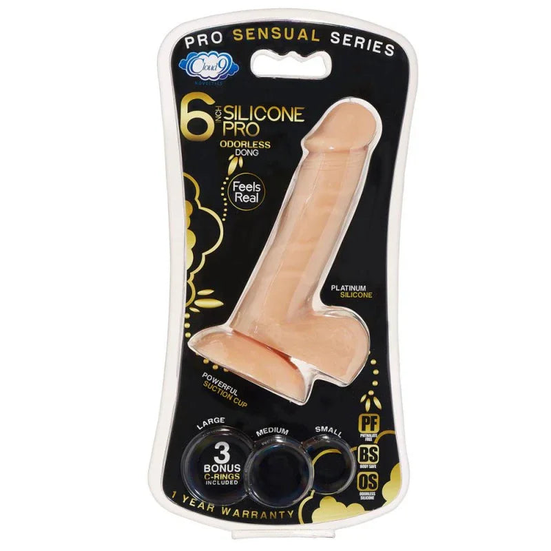 Pro Sensual Premium Silicone 6 Inch Dong With 3 Cockrings - Flesh - MyPleasure