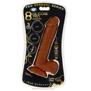 Pro Sensual Premium Silicone 8 Inch Dong With 3 Cockrings - Brown - MyPleasure