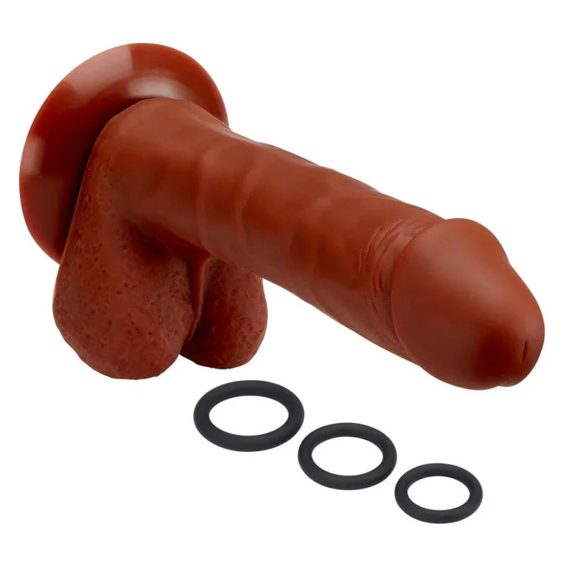 Pro Sensual Premium Silicone 8 Inch Dong With 3 Cockrings - Brown - MyPleasure
