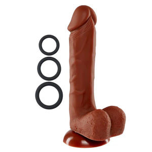 Pro Sensual Premium Silicone 8 Inch Dong With 3 Cockrings - Brown - MyPleasure