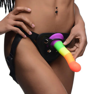 Proud Rainbow Silicone Dildo With Harness - MyPleasure