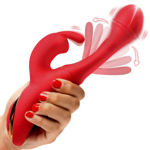 Rabbit Flick Flicking Silicone Rabbit Vibrator - Red - MyPleasure