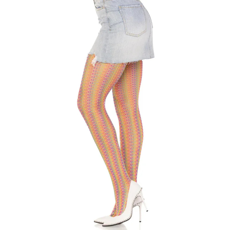 Rainbow Crochet Net Tights - One Size - Multicolor - MyPleasure