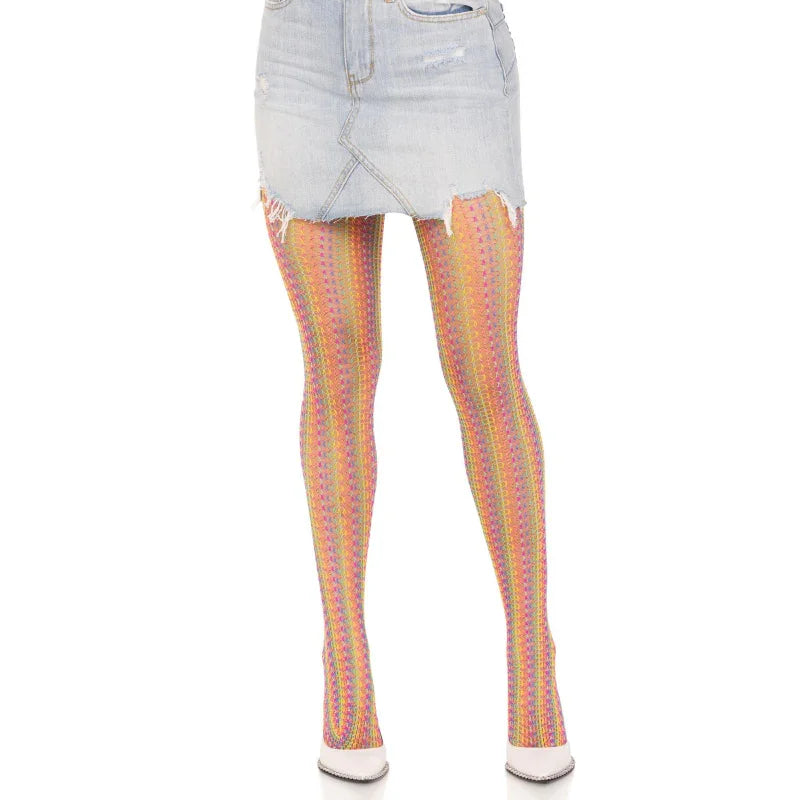Rainbow Crochet Net Tights - One Size - Multicolor - MyPleasure