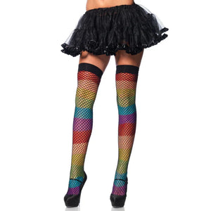 Rainbow Thigh Highs With Fishnet Overlay - One Size - MyPleasure