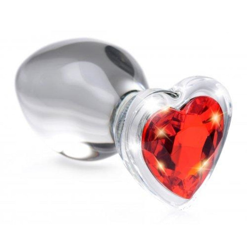 Red Heart Gem Glass Anal Plug - Large - Anal Toys & Stimulators