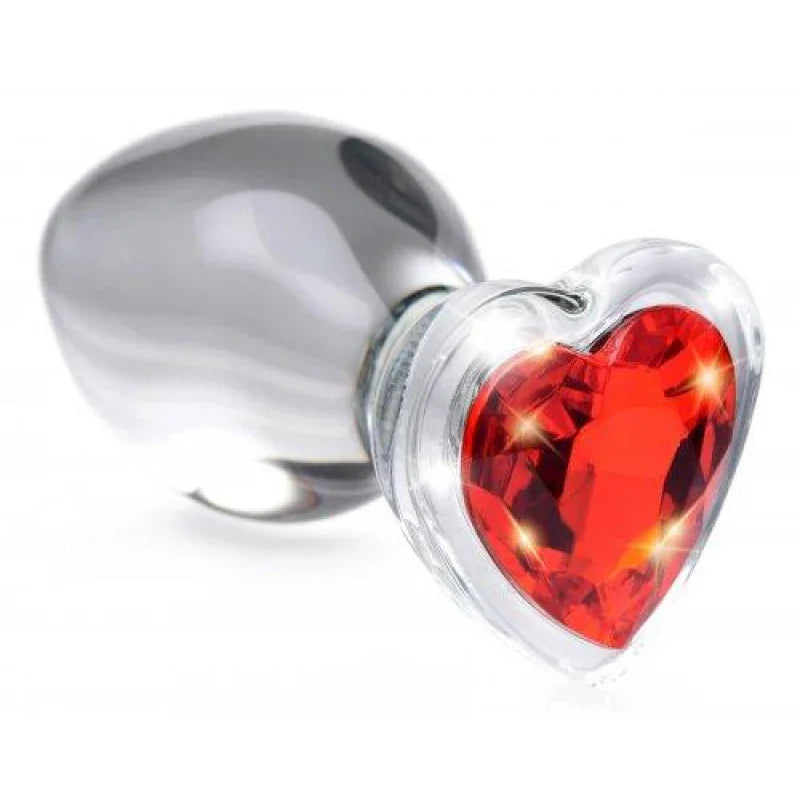 Red Heart Gem Glass Anal Plug - Medium - MyPleasure