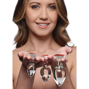 Red Heart Gem Glass Anal Plug Set - MyPleasure