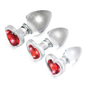 Red Heart Gem Glass Anal Plug Set - MyPleasure