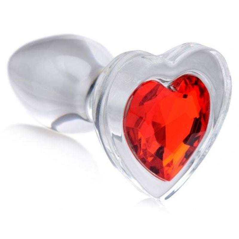 Red Heart Gem Glass Anal Plug - Small