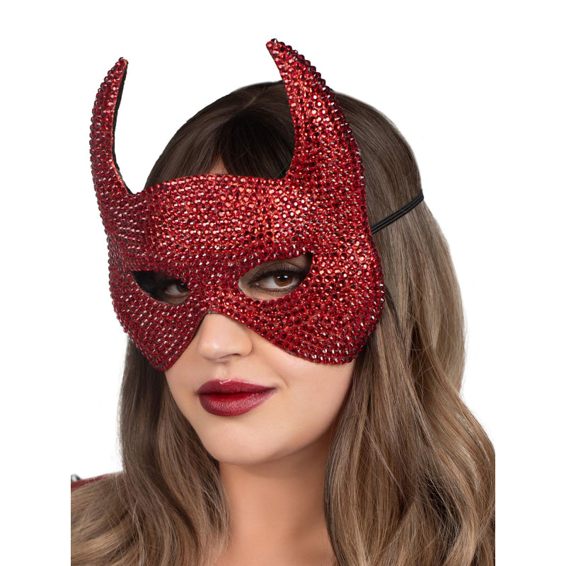 Rhinestone Devil Mask - One Size - Red