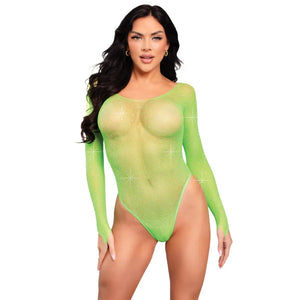 Rhinestone Snap Crotch Bodysuit - One Size - Neon Green - MyPleasure