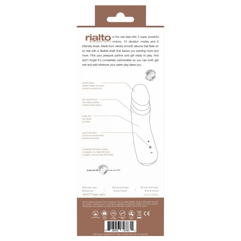 Rialto Rechargeable Vibrator - Mocha - MyPleasure