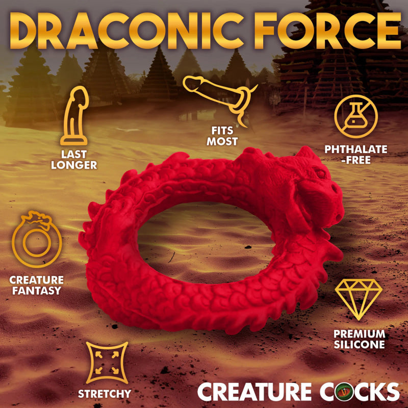 Rise of the Dragon Silicone Cock Ring - Red