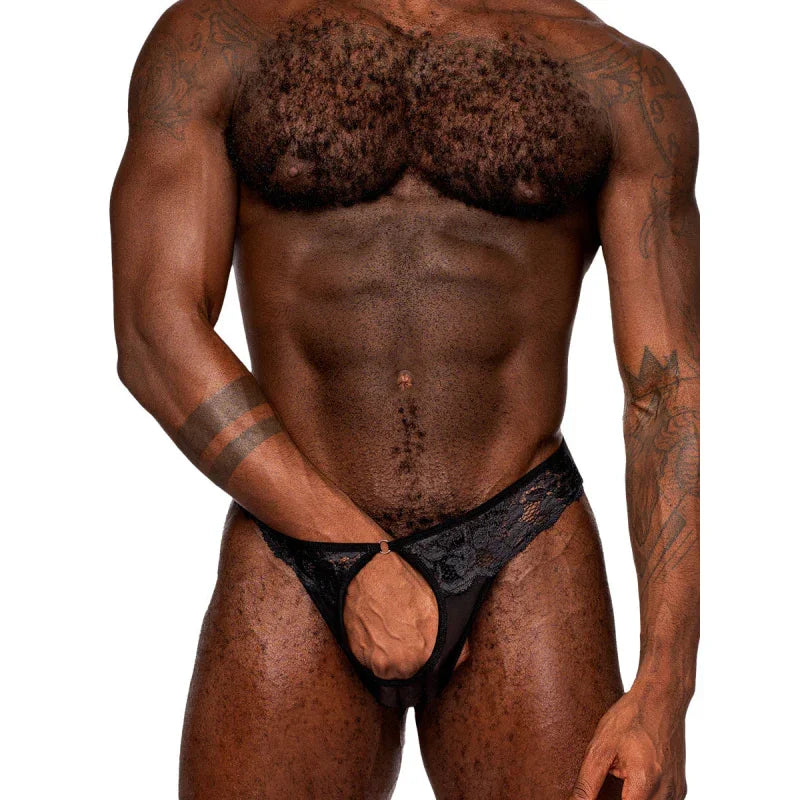 Sassy Lace - Open Ring Thong - Small/medium - Black - MyPleasure