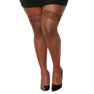 Seam Back Fishnet Thigh High - Queen Size - Espresso - MyPleasure