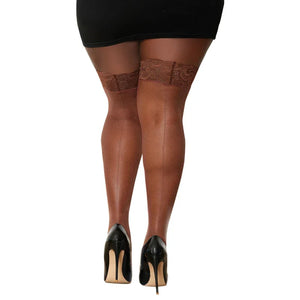 Seam Back Fishnet Thigh High - Queen Size - Espresso - MyPleasure