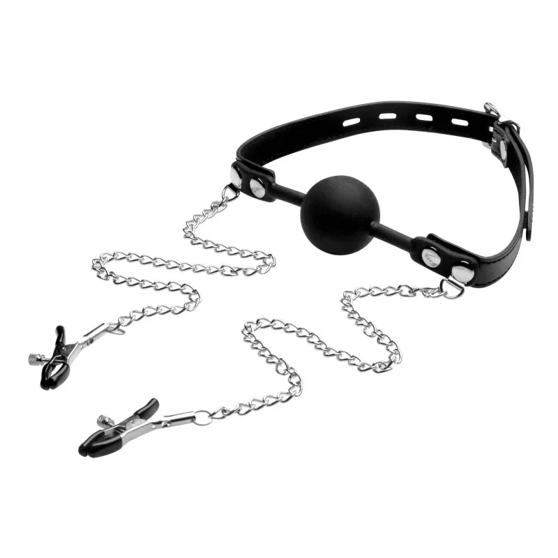 Silicone Ball Gag W/nipple Clamps - MyPleasure