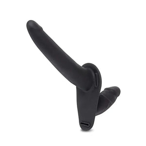 Silicone Strap on Harness Dildo With Internal Penetration - Black