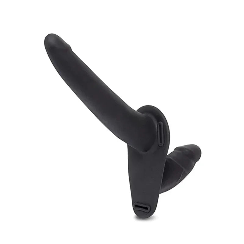 Silicone Strap on Harness Dildo With Internal Penetration - Black