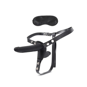 Silicone Strap on Harness Dildo With Internal Penetration - Black