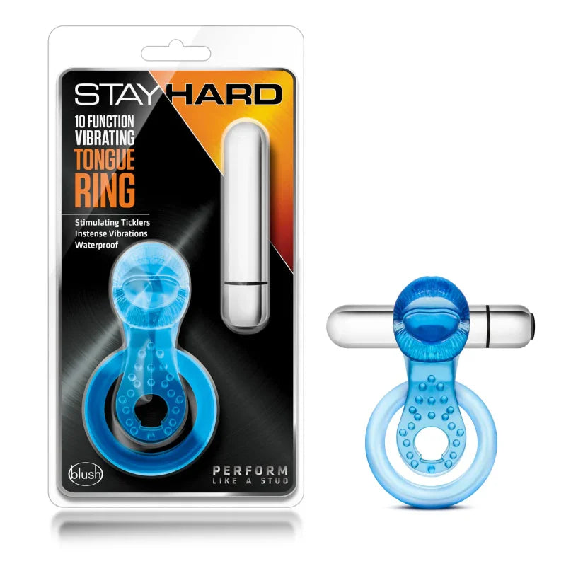 Stay Hard 10 Function Vibrating Tongue Ring - Blue - MyPleasure