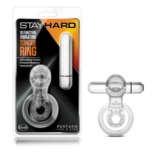 Stay Hard - 10 Function Vibrating Tongue Ring - Clear - MyPleasure