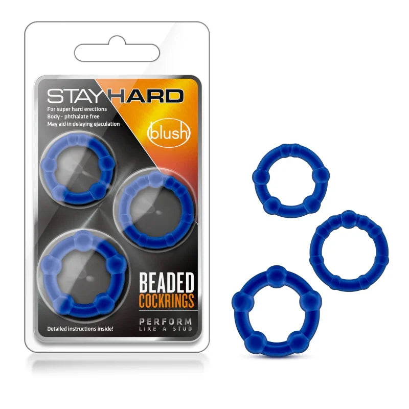 Stay Hard Beaded Cock Rings - 3 Pack - Blue - MyPleasure
