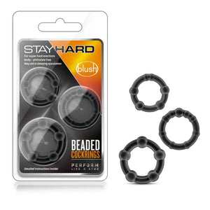 Stay Hard Beaded Cockrings - 3 Pack - Black - MyPleasure