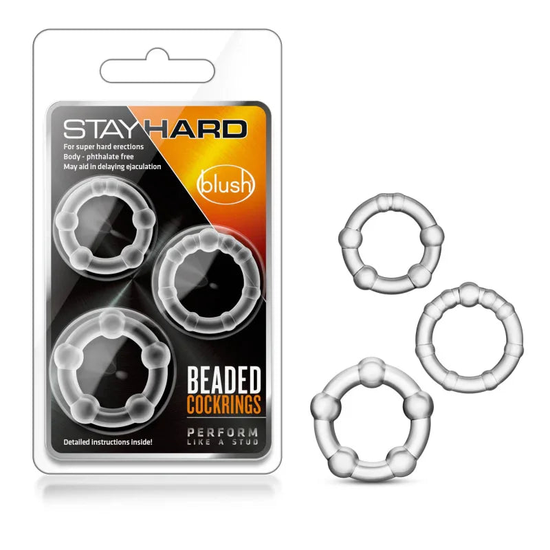 Stay Hard Beaded Cockrings - 3 Pack - Clear - MyPleasure
