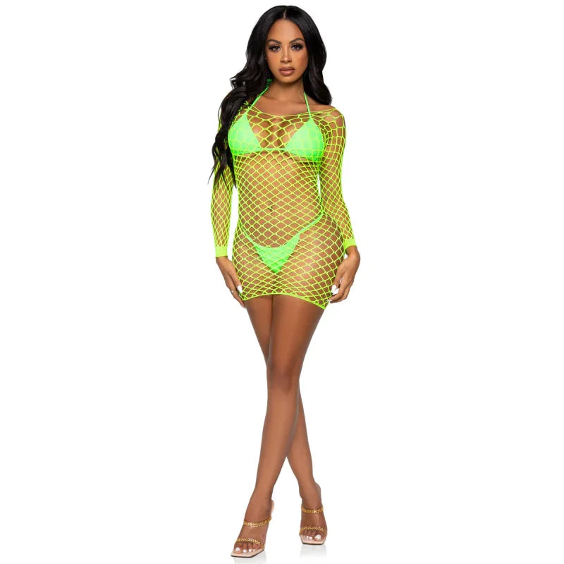Supreme Fence Net Mini Dress - One Size - Neon Green - MyPleasure