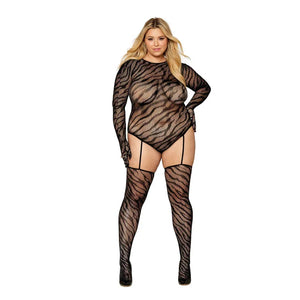Teddy Bodystocking With Fingered Gloves - Queen Size - Black - MyPleasure