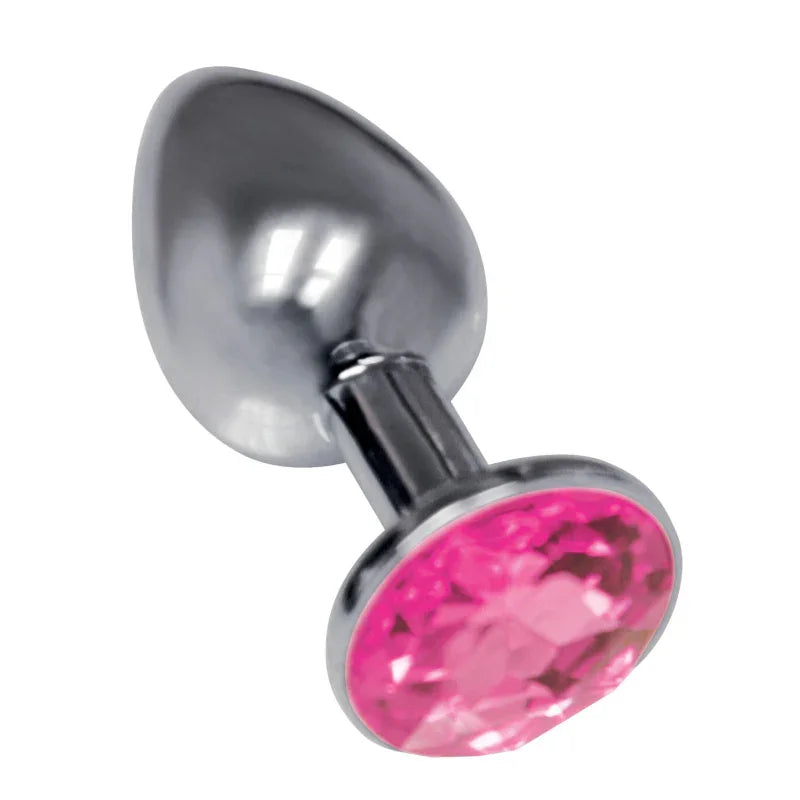 The 9's the Silver Starter Bejeweled Stainless Steel Plug - Pink - MyPleasure