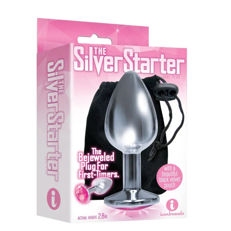 The 9's the Silver Starter Bejeweled Stainless Steel Plug - Pink - MyPleasure