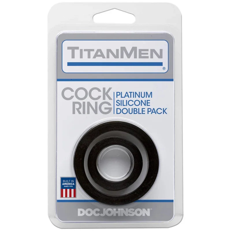 Titanmen Cock Ring Platinum Silicone Double Pack - Black - MyPleasure