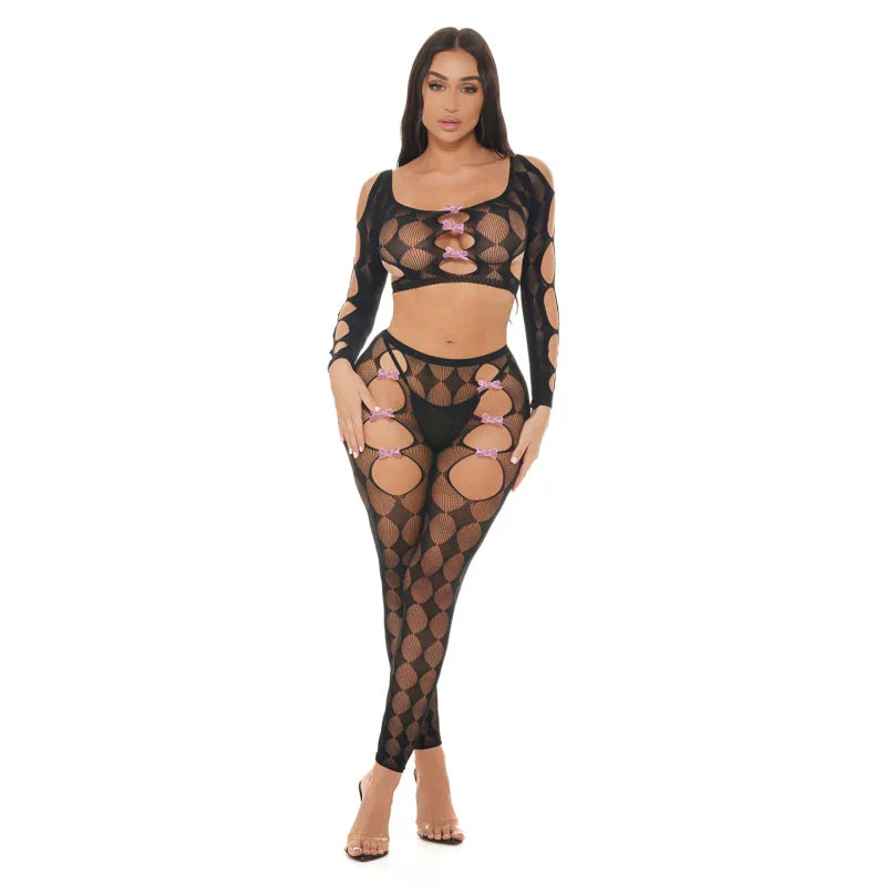 Tongue Twisted Crop Top and Leggings Black - Os - MyPleasure